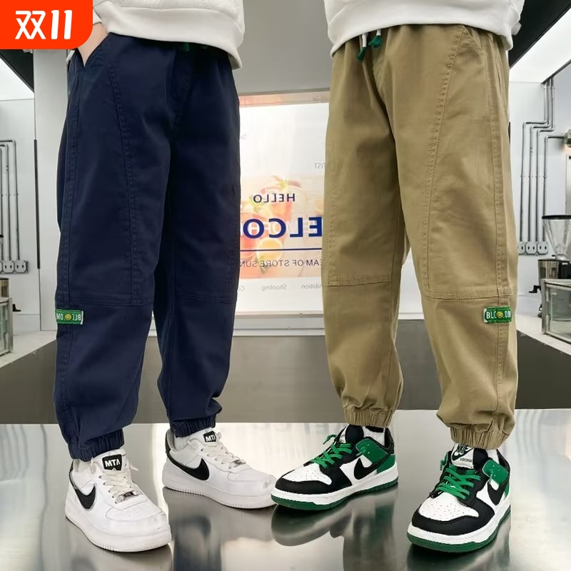男童裤子春秋款2025新款中大童男孩工装裤儿童休闲长裤春夏纯棉薄