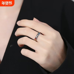 溪御复古工艺开口重叠女士国风烧蓝珐琅彩狐狸戒指轻奢简约款