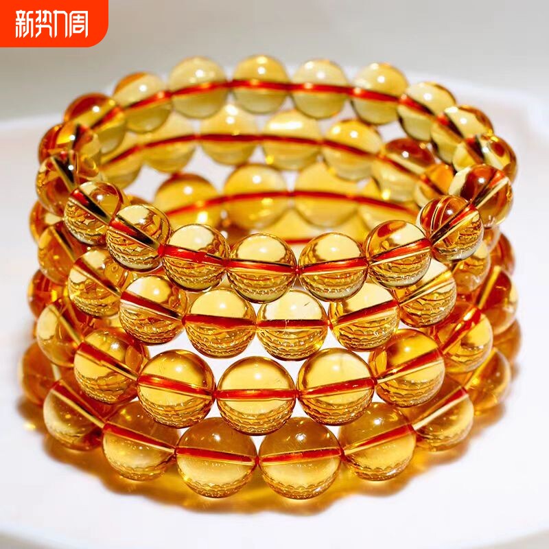 爆款巴西黄水晶手链貔貅款仿金橘黄晶暴力黄清透手串男女手珠饰品