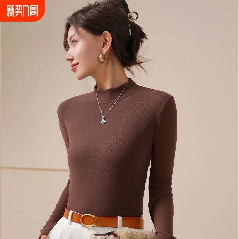 椰绒半高领打底衫女2025春季新款气质高级感外穿内搭轻盈保暖秋衣