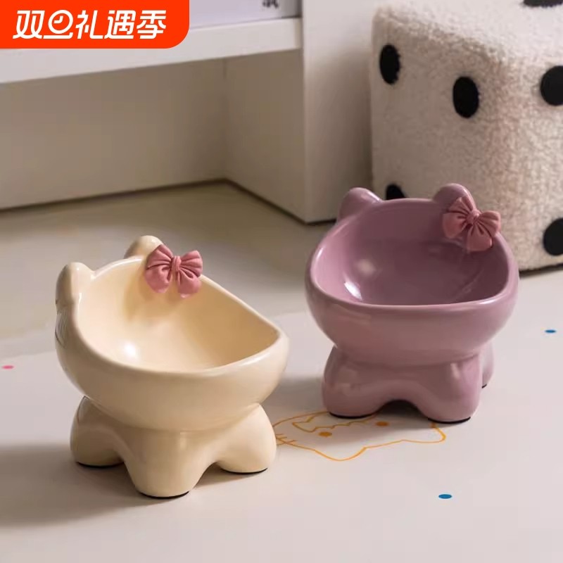 猫碗陶瓷碗猫食盆喝水碗猫粮罐头保护颈椎不易打翻防黑下巴猫咪碗