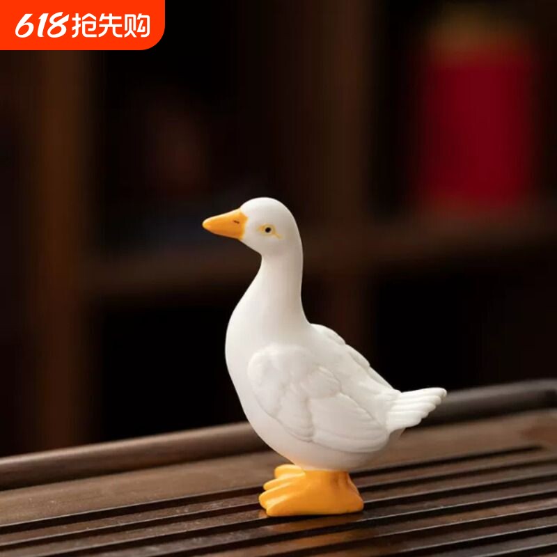 创意陶瓷仿真小白鸭子天鹅茶宠摆件家居装饰品鱼缸假山微景观造景