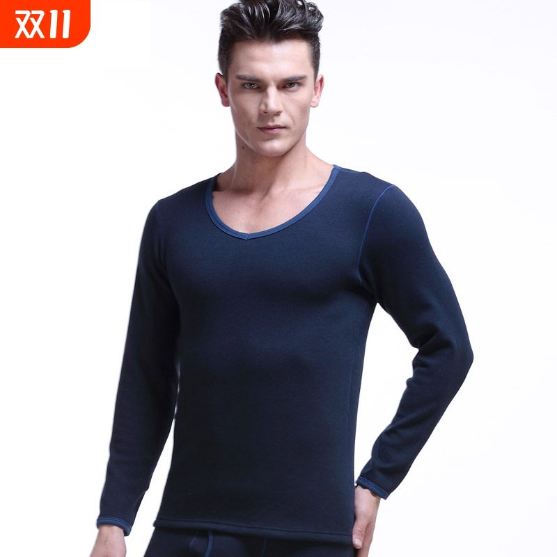 男士防寒v领紧身青年无痕棉毛衫