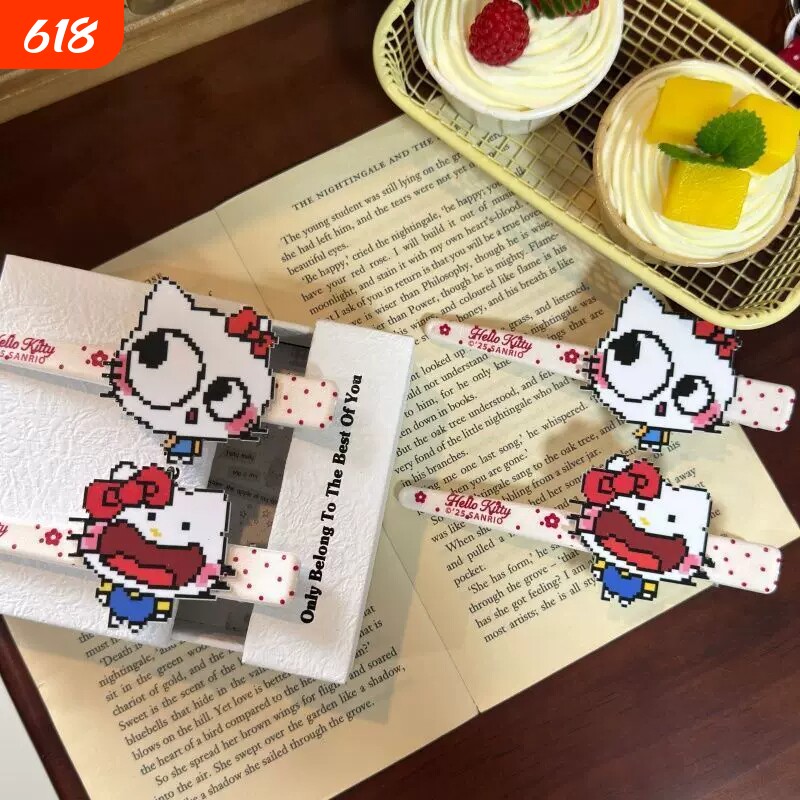 可爱像素风KT猫可爱发夹ins甜美大号一字夹碎发刘海夹卡通发饰女