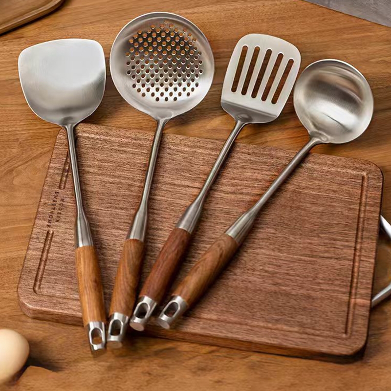 316L不锈钢锅铲家用煎铲炒勺炒菜铲子漏捞勺汤勺厨具套装手柄短柄