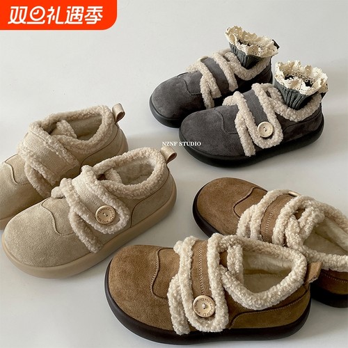 加绒加厚防滑厚底棉鞋女冬外穿2025新款增高勃肯鞋子毛绒灰色白色