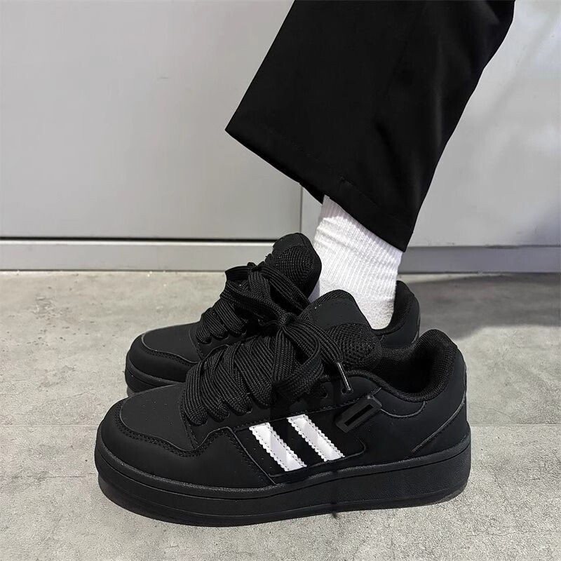 黑色德训女鞋秋季2024新款百搭板鞋chic休闲增高运动鞋圆头平