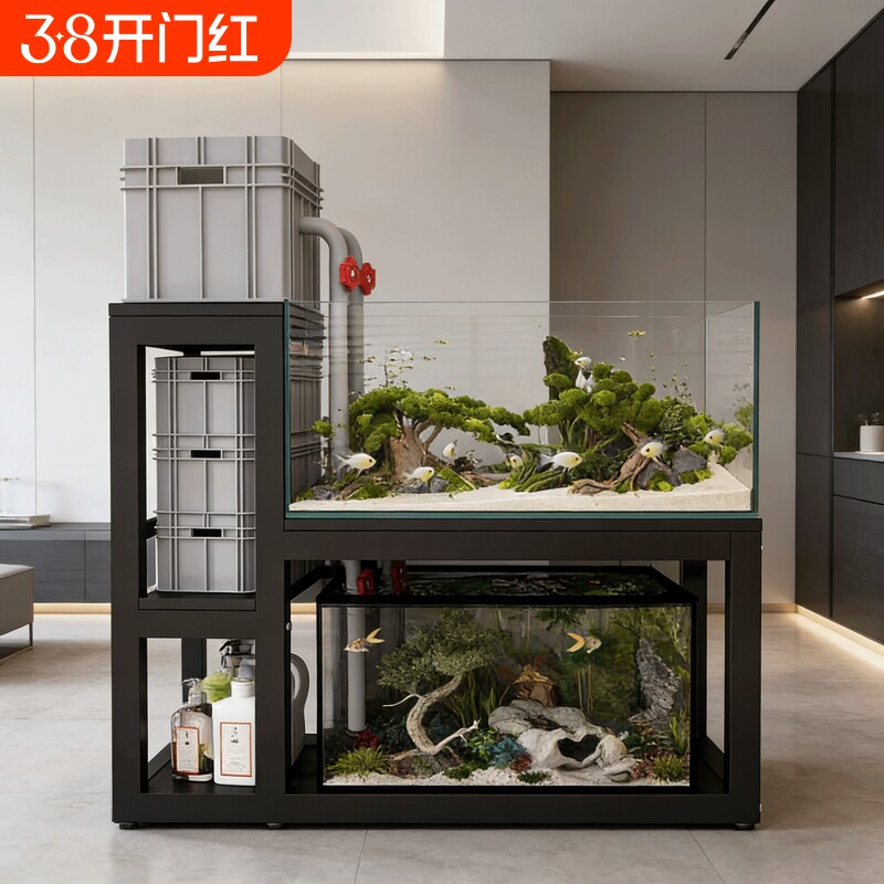 鱼缸架客厅家用组合鱼缸底座办公室鱼缸架子双层落地式水族箱架子