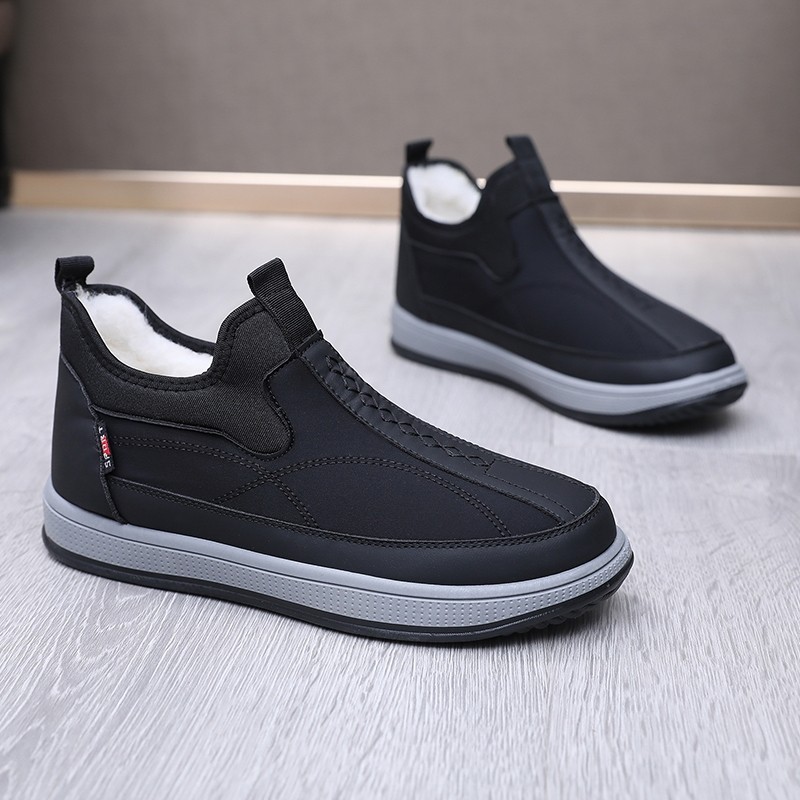 2025冬季男棉鞋加绒加厚保暖鞋一脚蹬中老年爸爸鞋休闲羊毛高帮