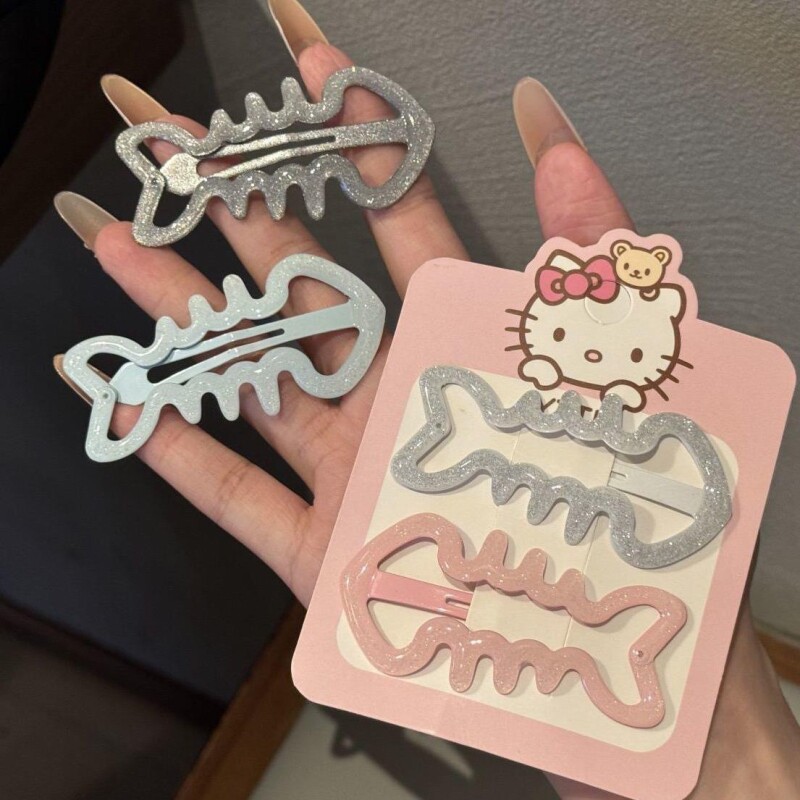 可爱甜酷辣妹鱼骨BB夹韩系闪粉碎发刘海夹小众ins风侧边发卡蓝色