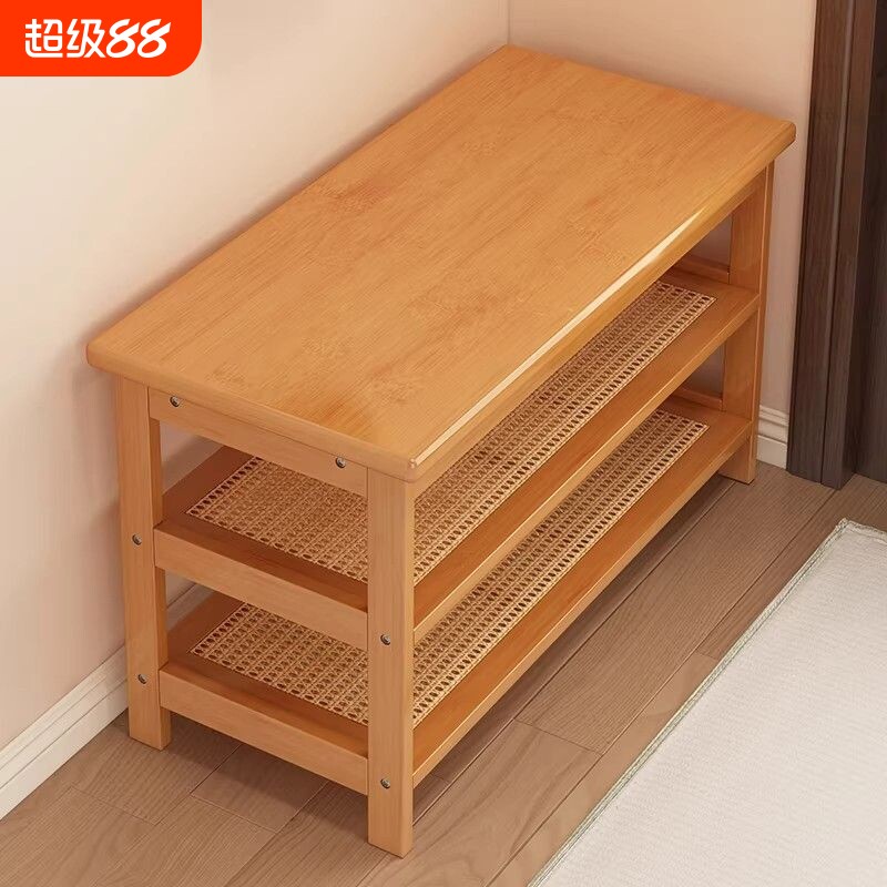 藤编换鞋凳门口家用穿鞋凳入户进门可坐鞋柜坐凳一体玄关凳楠竹