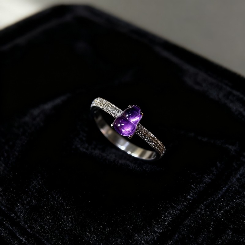天然紫水晶戒指轻奢女士欧美个性高级感彩宝戒设计感