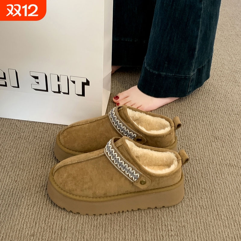 厚底包头棉拖鞋女外穿2025秋冬新款孕妇一脚蹬半拖鞋雪地靴子棉鞋