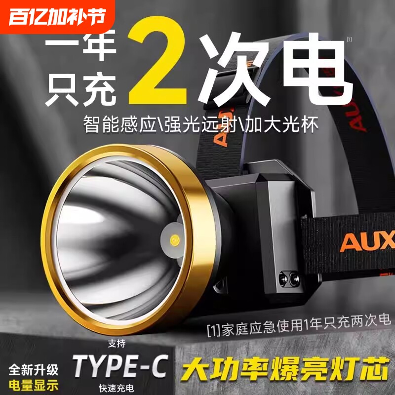 对标公牛超长续航头灯2025新款强光超亮头戴式照明灯钓鱼户外专用