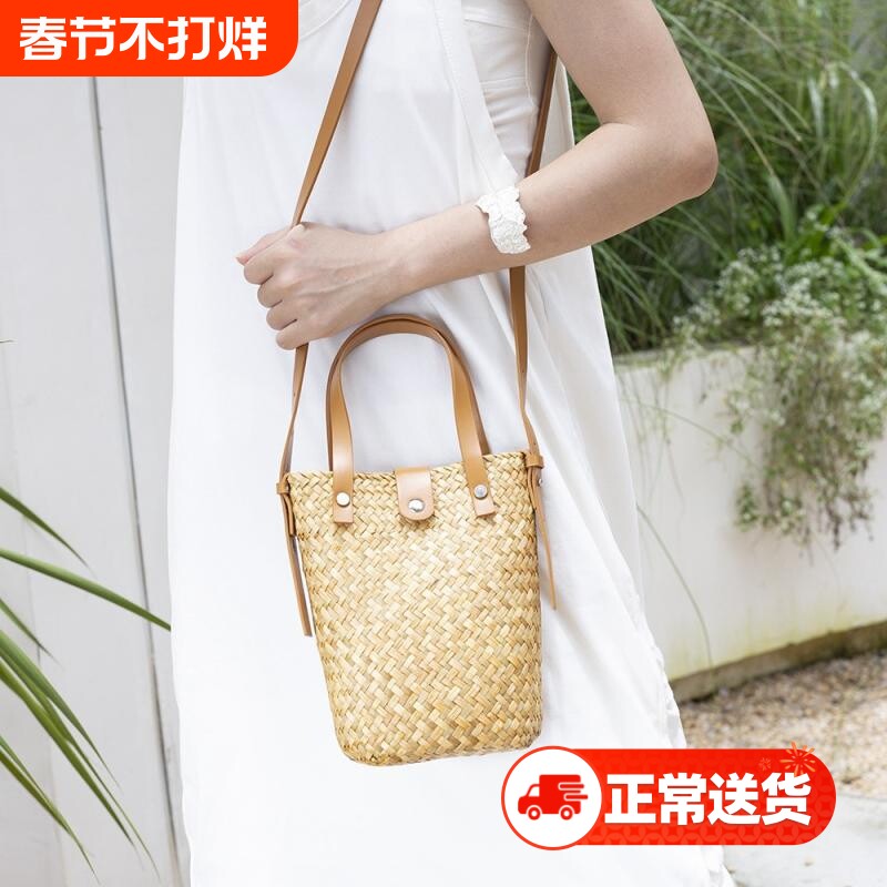 手工编织斜挎包草编可爱mini手机包大容量单肩包零钱包手拎包女包
