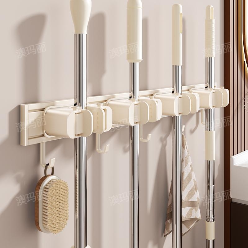 拖把挂钩拖把夹挂架免打孔壁挂卫生间强力收纳神器卡拖布承重扫把