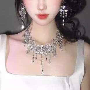 项链爆闪水滴晚礼服女新款夸张名媛宴会锁骨链新娘主持人配饰颈链