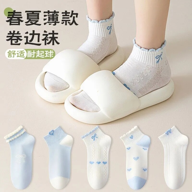 袜子女夏季薄款短袜花边透气防臭女生浅口卡通可爱短筒袜蝴蝶结