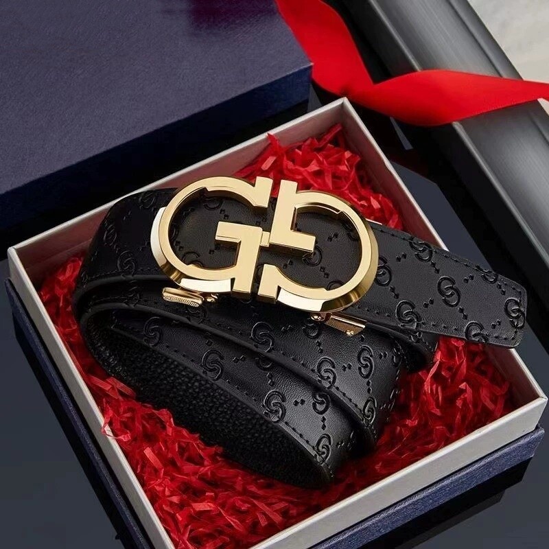 2025新款皮带男合金字母自动扣牛皮压花商务休闲腰带休闲商务裤带