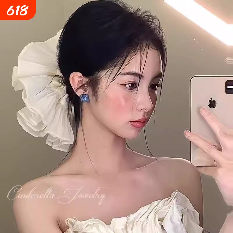 超大褶皱双层发圈大肠圈高级感头绳头花气质新娘结婚法式婚纱配饰