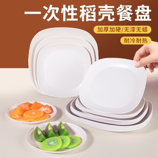绿尚稻壳一次性盘子餐盘菜盘加厚塑料耐高温食品家用蛋糕烧烤碟子