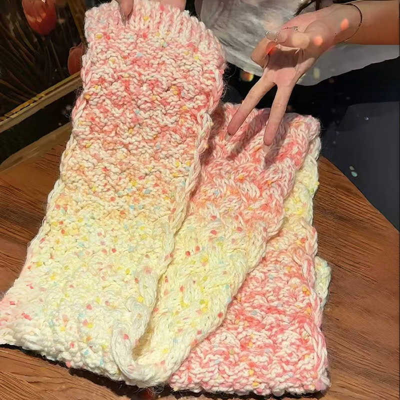 彩虹糖围巾毛线手工diy钩针编织材料包手织粗手混线勾送女生礼物