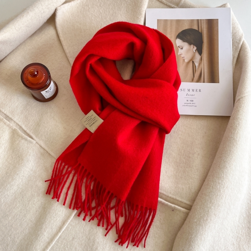 100%绵羊毛围巾大红中国红本命年男女冬保暖纯色围脖高档披肩礼物