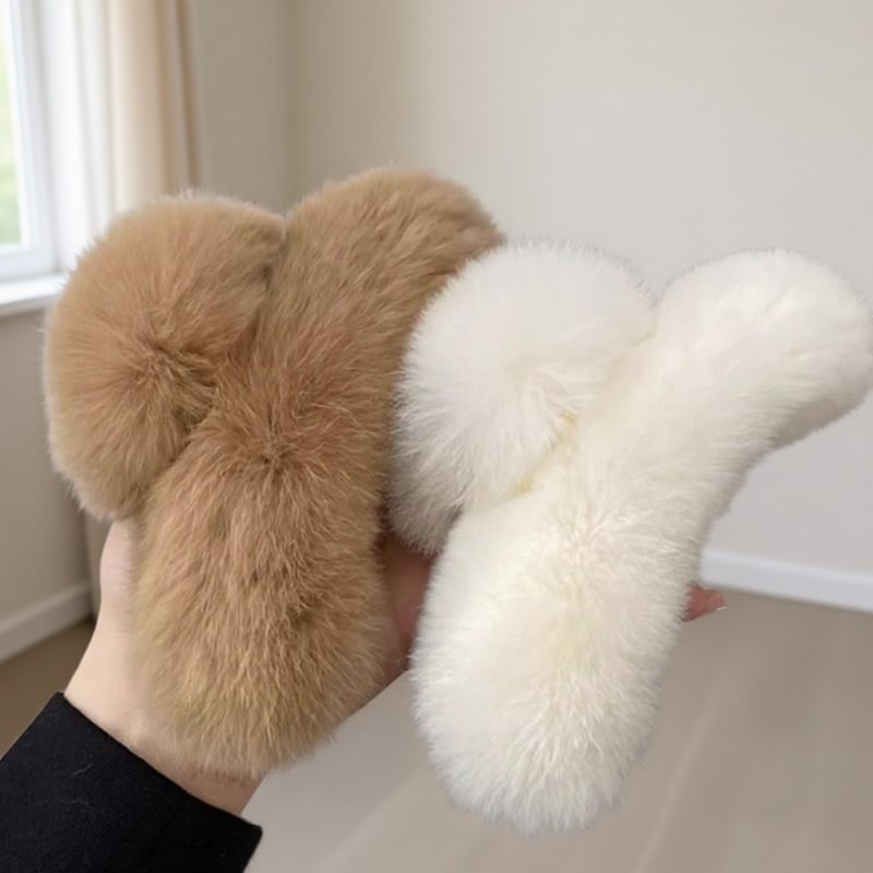 真獭兔毛后脑勺抓夹超大毛毛发夹可爱网红毛绒头饰发抓少女发饰冬