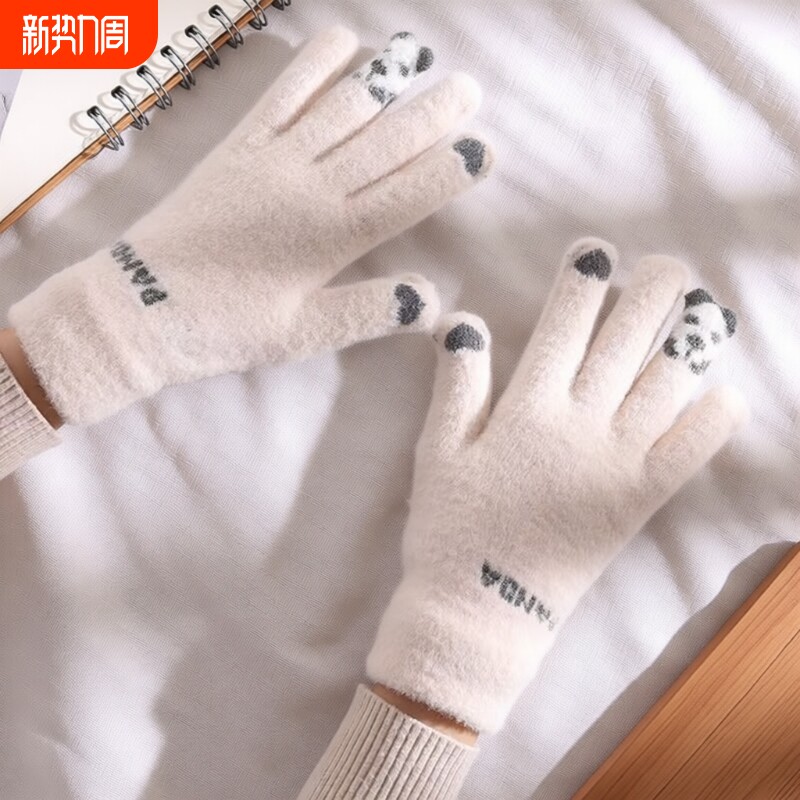 女士保暖手套可爱卡通学生保暖百搭韩版秋冬时尚防风骑行开车触屏