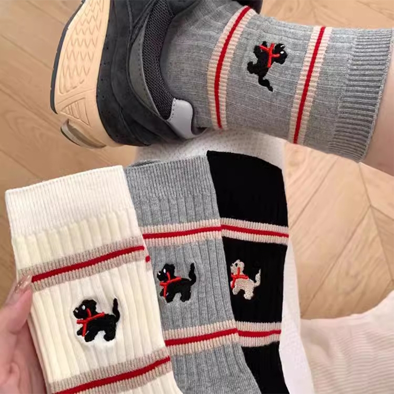 白色袜子女ins潮中筒袜可爱小狗