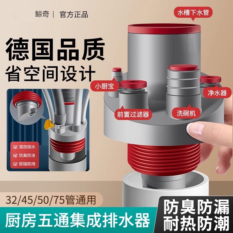 厨房下水分流器净水器洗碗机厨宝防臭防溢50管75管道通用洗衣机