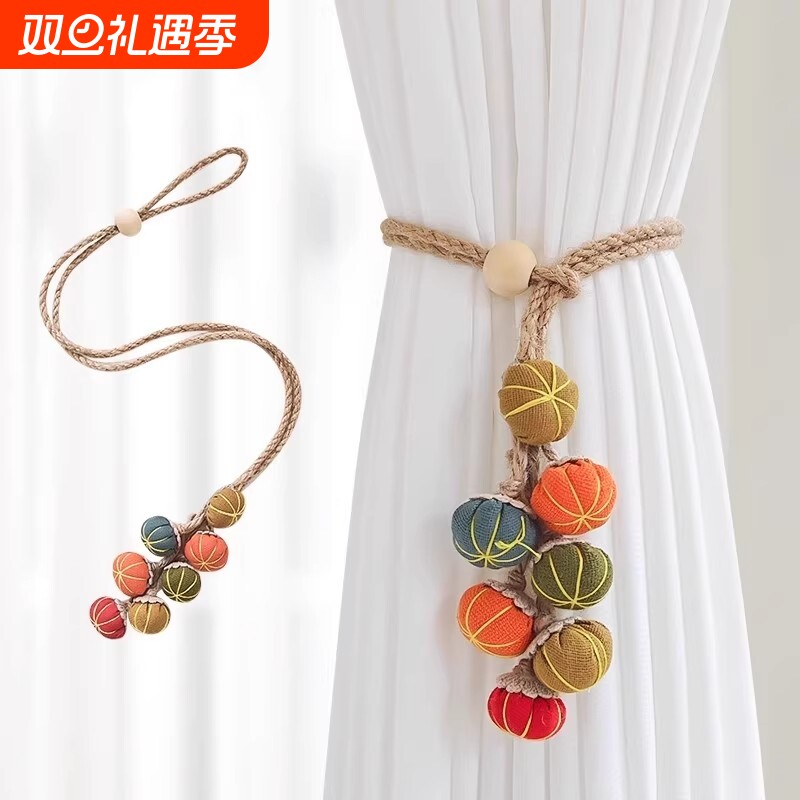 新款窗帘捆绑带卡通布艺南瓜串纱帘扎束带可爱挂球收纳扣麻绳挂件