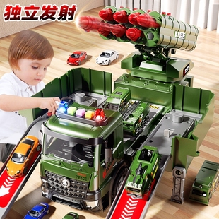 兒童導(dǎo)彈玩具超大號卡車變形彈射軌道合金軍事汽車男孩生日禮物