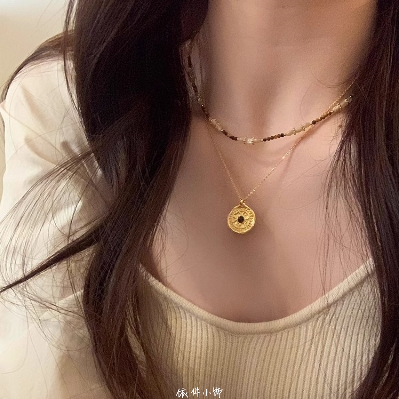 suzyacc kr中古风天然石串珠美拉德叠戴项链轻奢小众老钱风锁骨链