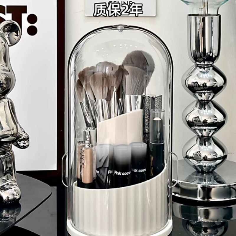 化妆刷收纳筒梳妆台桌面高级感旋转口红化妆品盒子眉笔眼影刷子桶