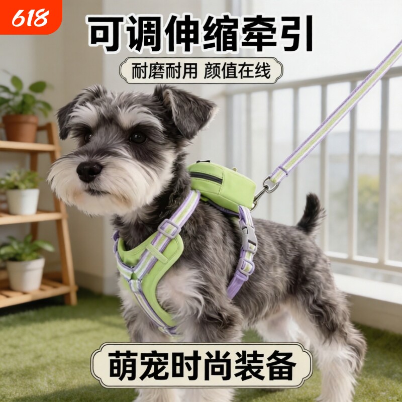新款宠物自背包多巴胺透气宠物胸背带小型犬外出遛狗绳狗狗牵引绳