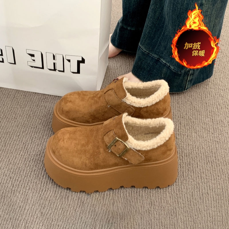 厚底增高加绒勃肯鞋女2025新款冬季保暖雪地靴博肯棉鞋子毛绒高跟