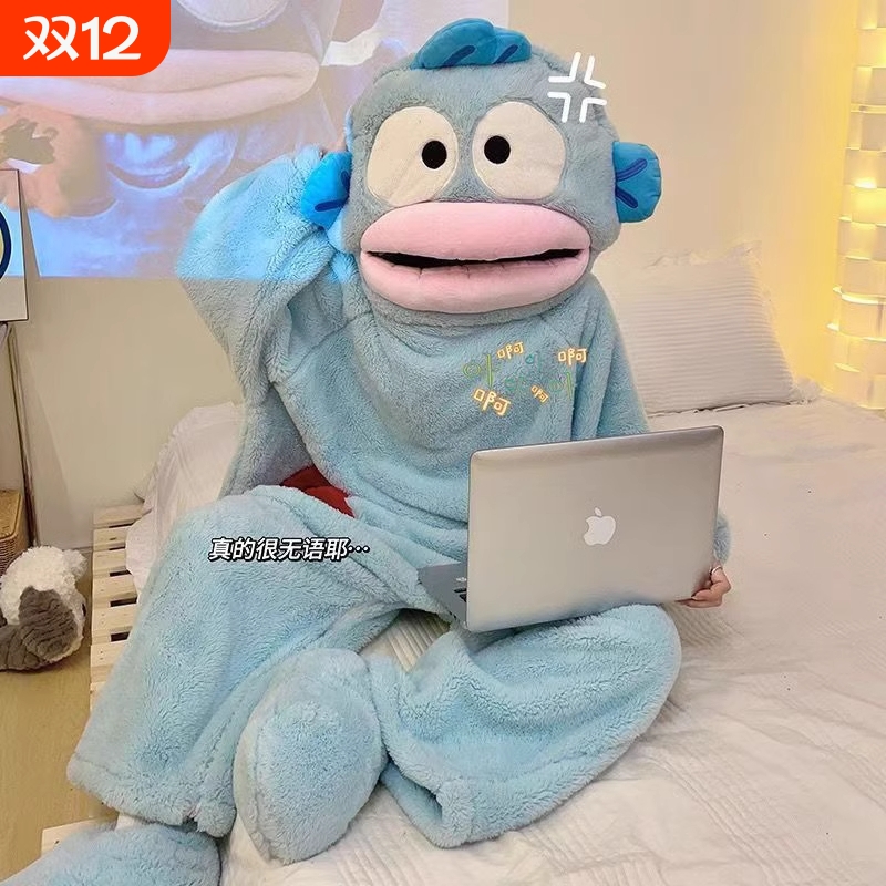 汉顿丑鱼连体睡衣女珊瑚绒