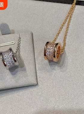 小蛮腰弹簧项链925纯银黑陶瓷满钻小红人慈善款百搭锁骨链不掉色