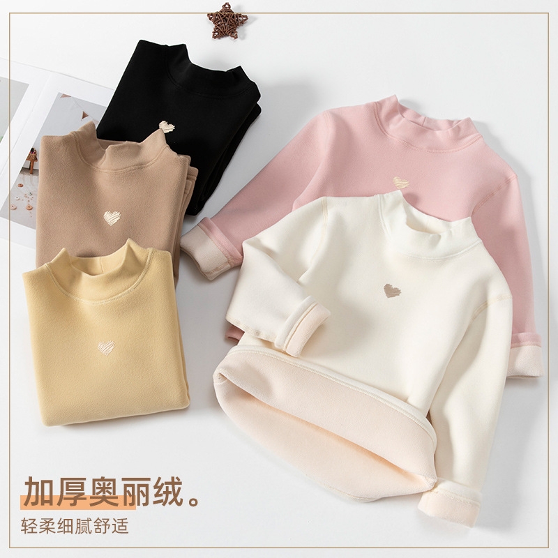 女童秋冬季加绒加厚保暖上衣T恤