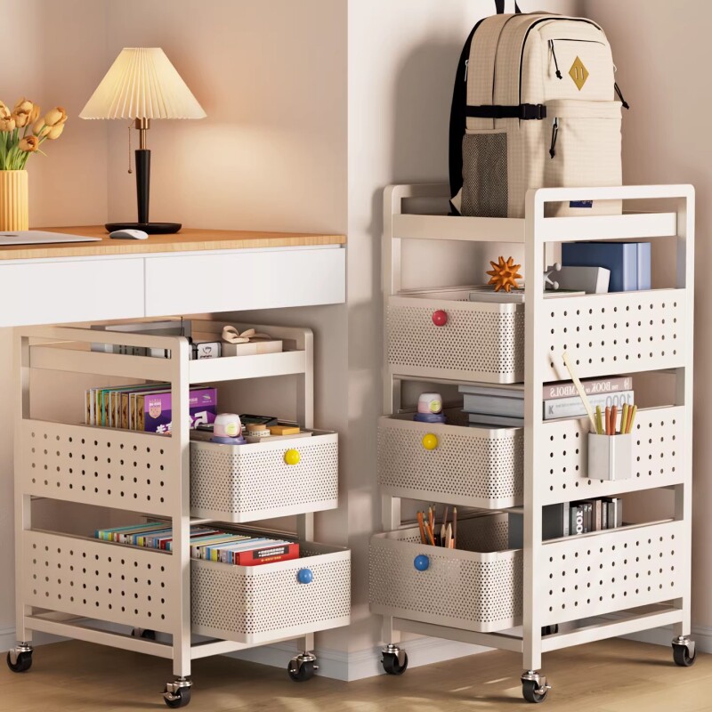碳钢书包置物架可移动小推车书本收纳架桌下多层放书包带滑轮神器