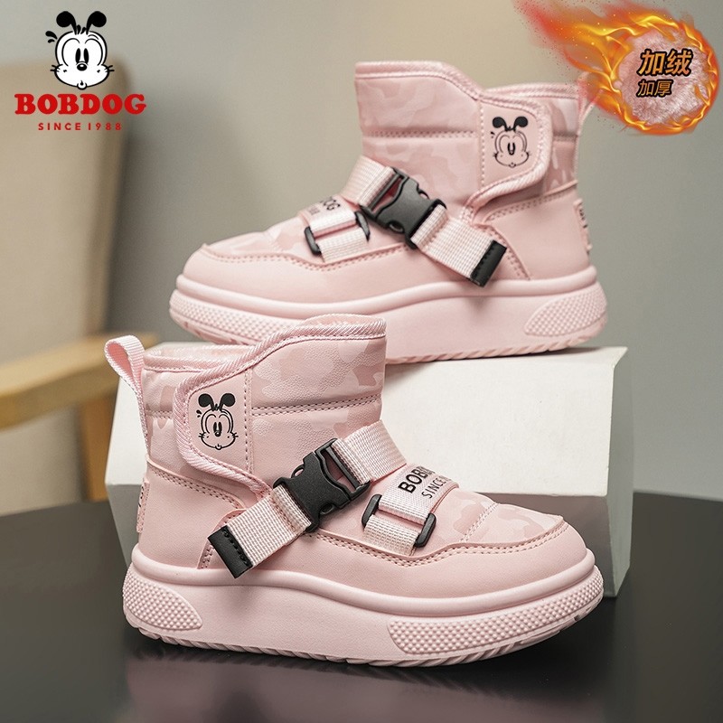 巴布豆儿童雪地靴女童防水大棉鞋2025冬季新款男童加绒保暖大棉靴