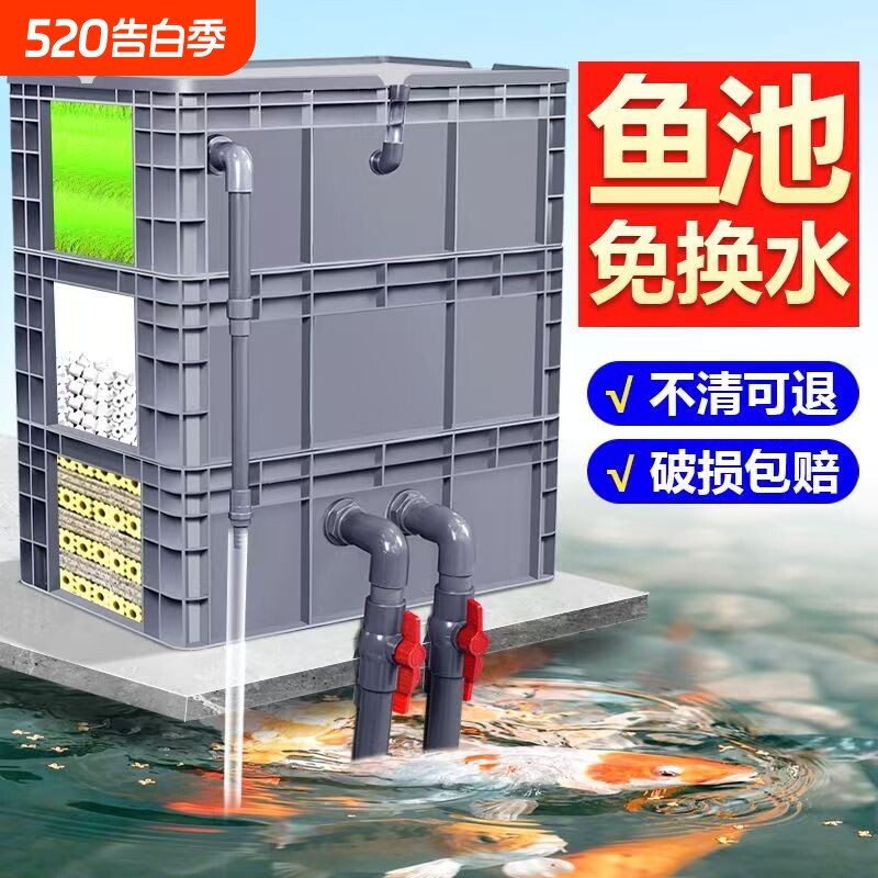 鱼缸过滤器制氧一体机净水循环三合一鱼池周转箱过滤水系统瀑布