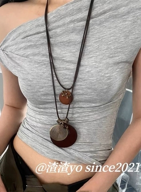 复古做旧蝴蝶结金属项链民族风波西米亚简约百搭长款圆环吊坠2024