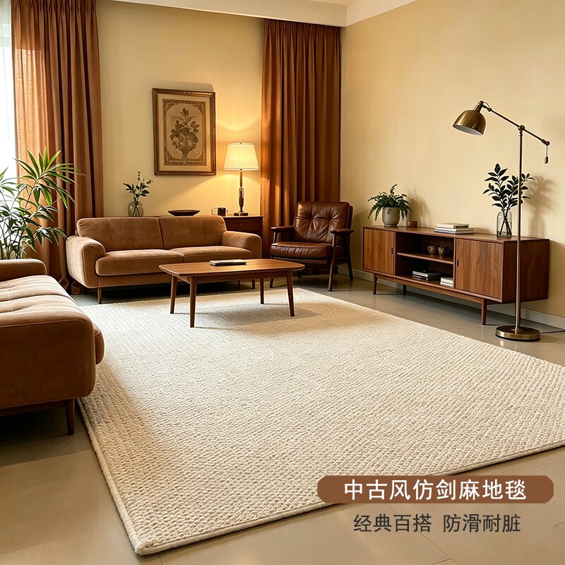 中古风仿剑麻地毯客厅2026新款地垫卧室免洗可擦床边防猫抓防滑垫图片