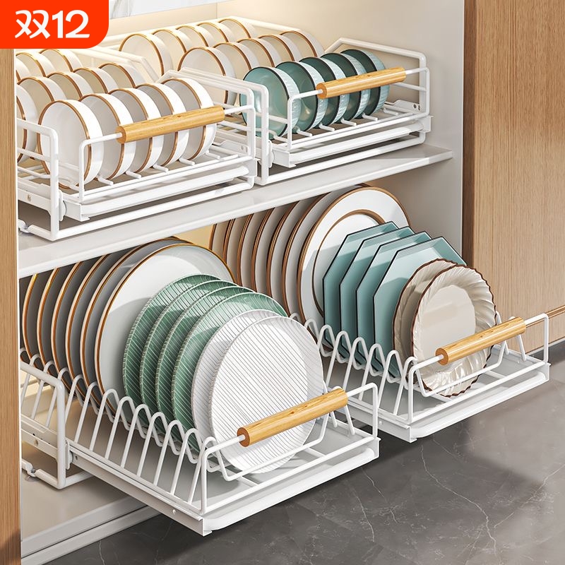 厨房碗碟收纳架拉篮多功能置物架