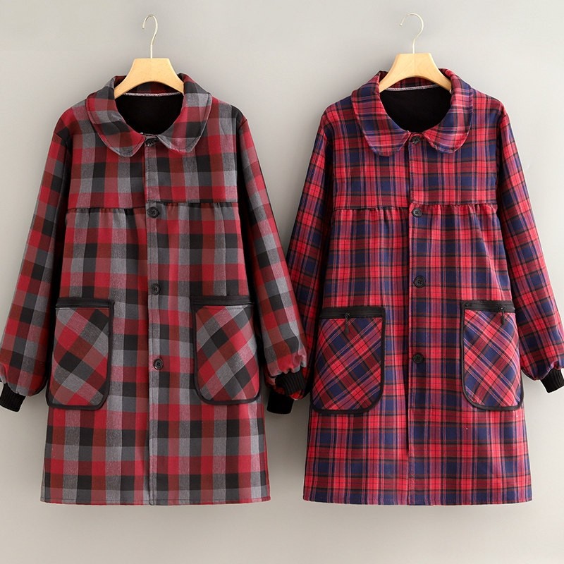 时尚加绒长袖围裙加厚保暖罩衣透气外穿外套新款干活工作服女冬季