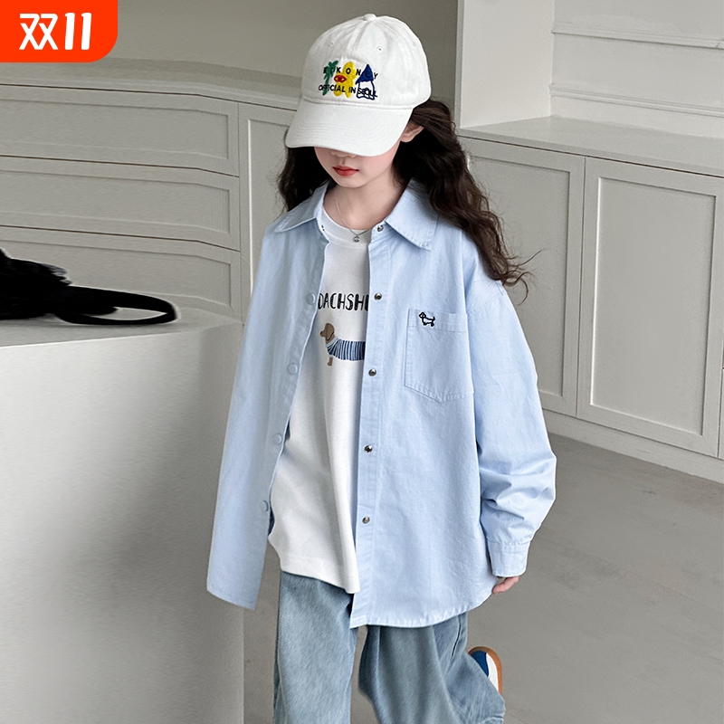 女童衬衫春秋2025新款儿童纯棉长袖衬衣初中生女孩薄外套秋装上衣