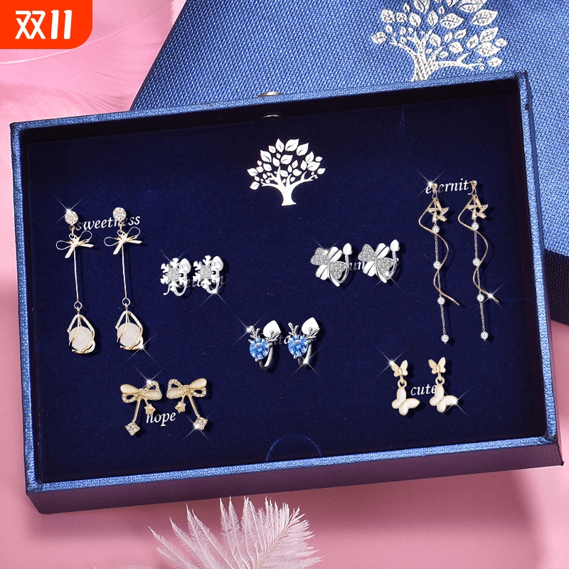 爆款耳夹女朋友耳环礼盒生日礼物送一周老婆高级感免打孔实用耳饰