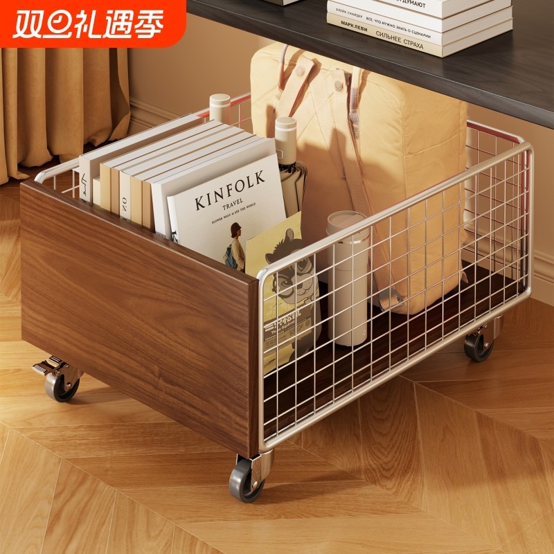 中古风移动书包置物架装书小推车放置神器落地收纳筐客厅轻奢书柜